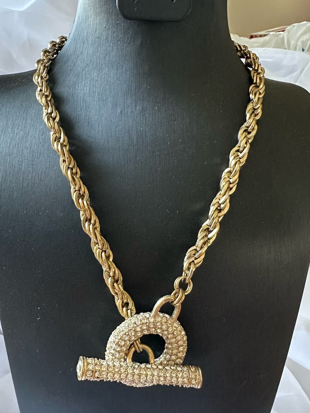 INC International Concepts Gold Crystal Toggle Pendant Necklace - Picture 2 of 3